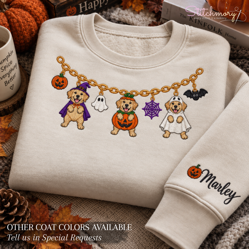Labrador Retriever Halloween Charm Necklace Embroidered Sweatshirt With Custom Name