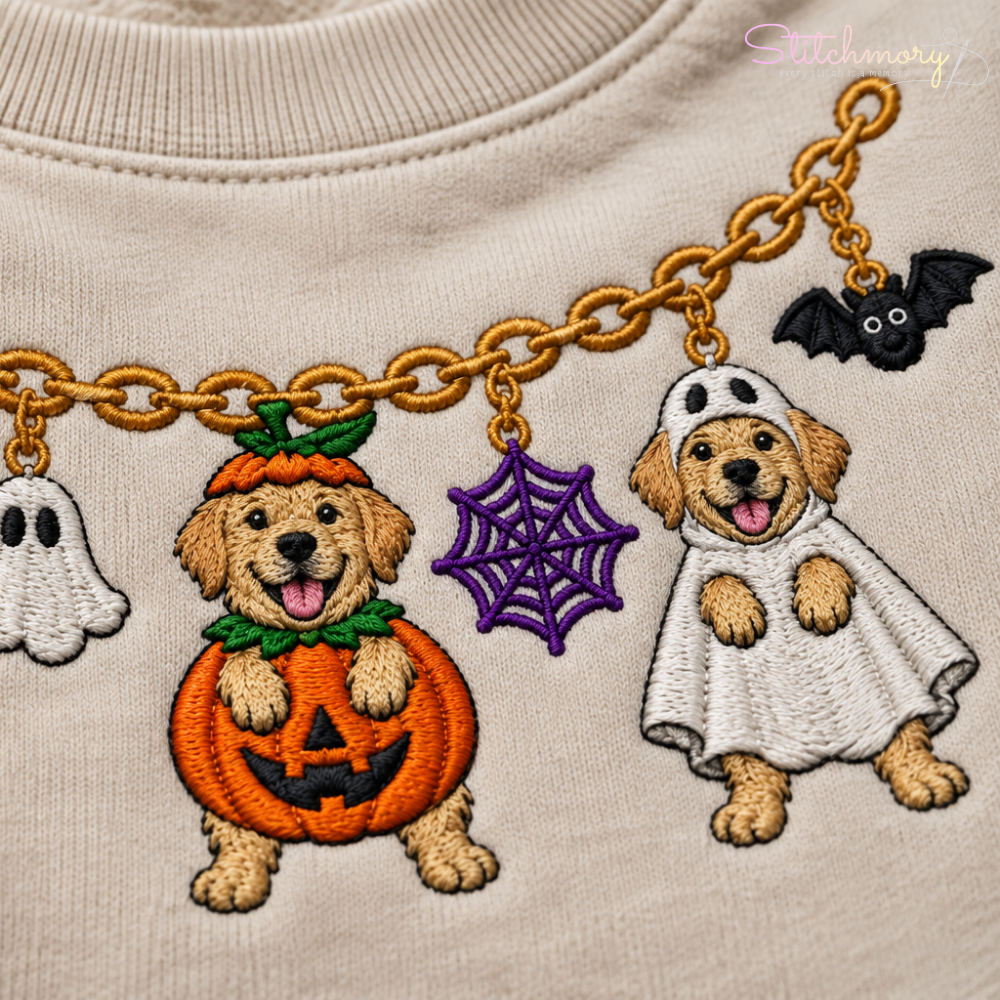 Labrador Retriever Halloween Charm Necklace Embroidered Sweatshirt With Custom Name