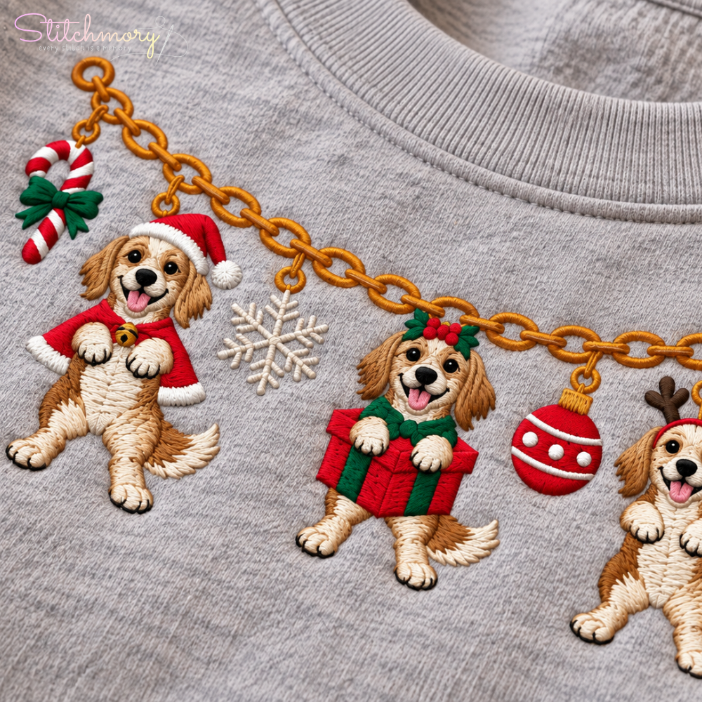 Labrador Retriever Christmas Charm Necklace Embroidered Sweatshirt With Custom Name