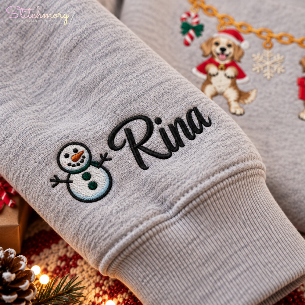 Labrador Retriever Christmas Charm Necklace Embroidered Sweatshirt With Custom Name