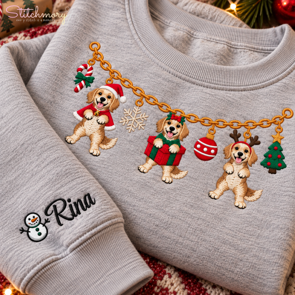 Labrador Retriever Christmas Charm Necklace Embroidered Sweatshirt With Custom Name