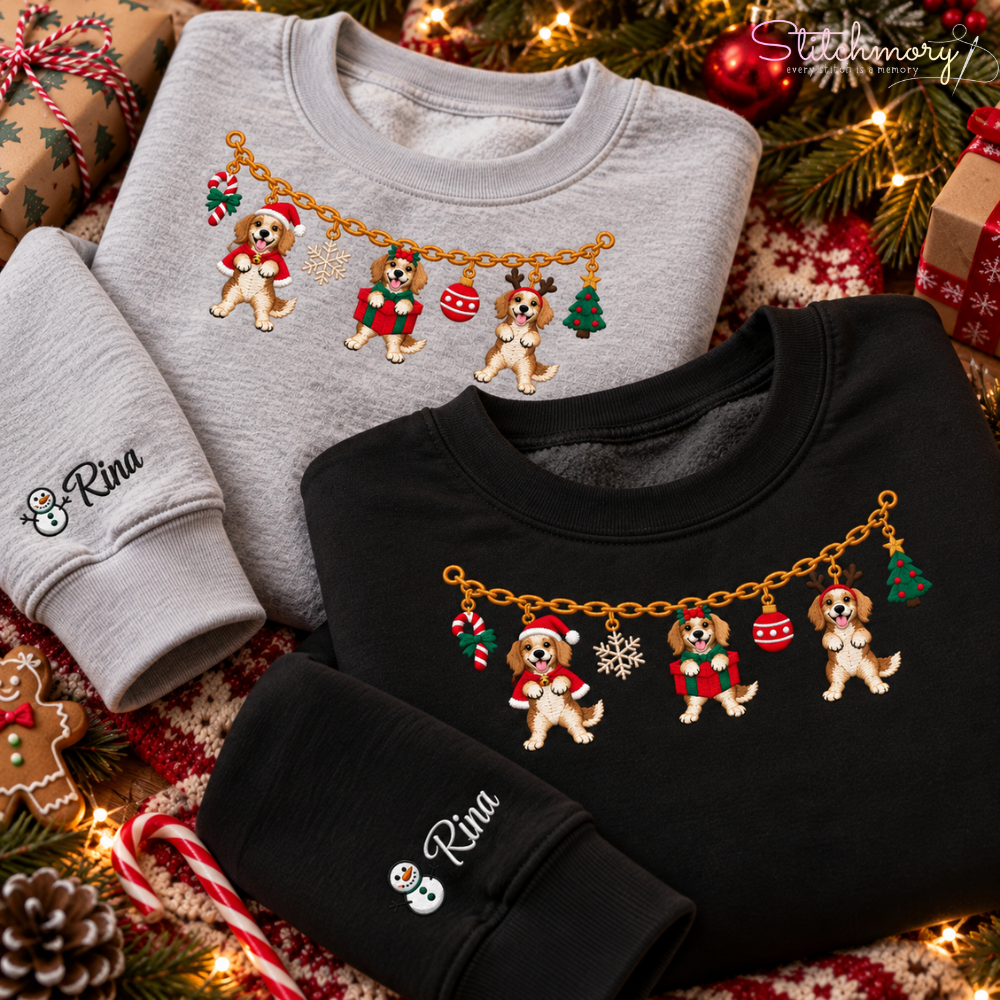 Labrador Retriever Christmas Charm Necklace Embroidered Sweatshirt With Custom Name
