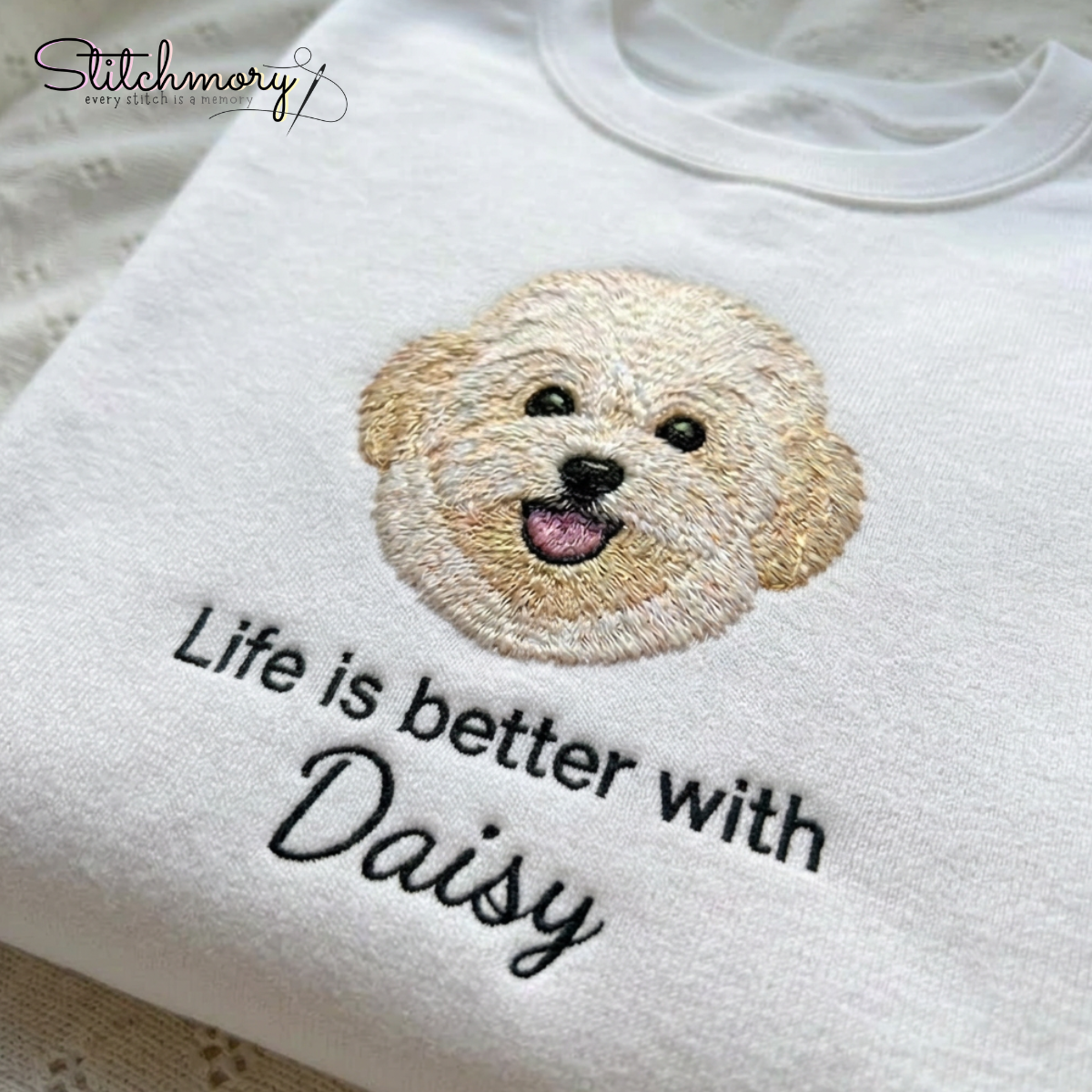 Life Is Better With Custom Dog Sweatshirt, Personalized Embroidered Pet Portrait, Dog Lover Gift, Custom Pet Gifts
