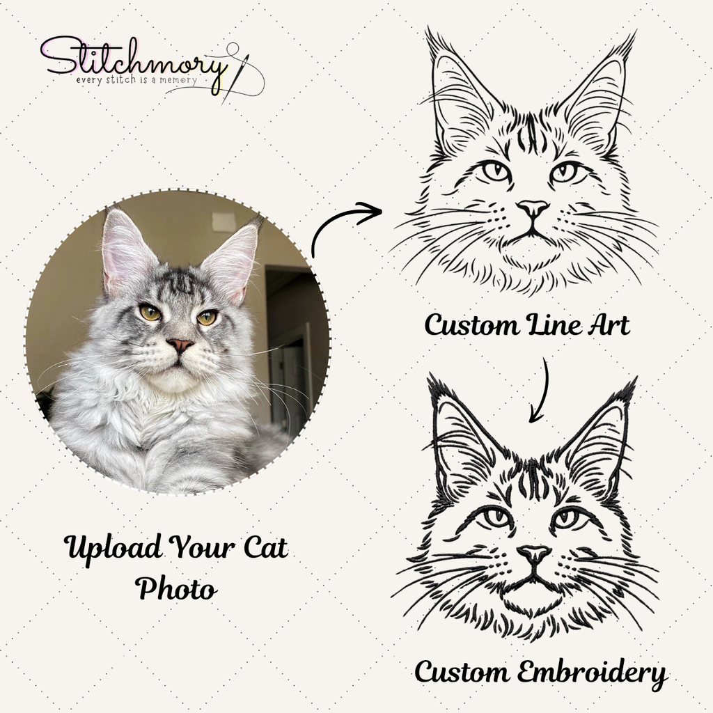 Custom Cat Line Art Embroidered Sweatshirt with Paw Print Sleeve | Personalized Pet Portrait Crewneck