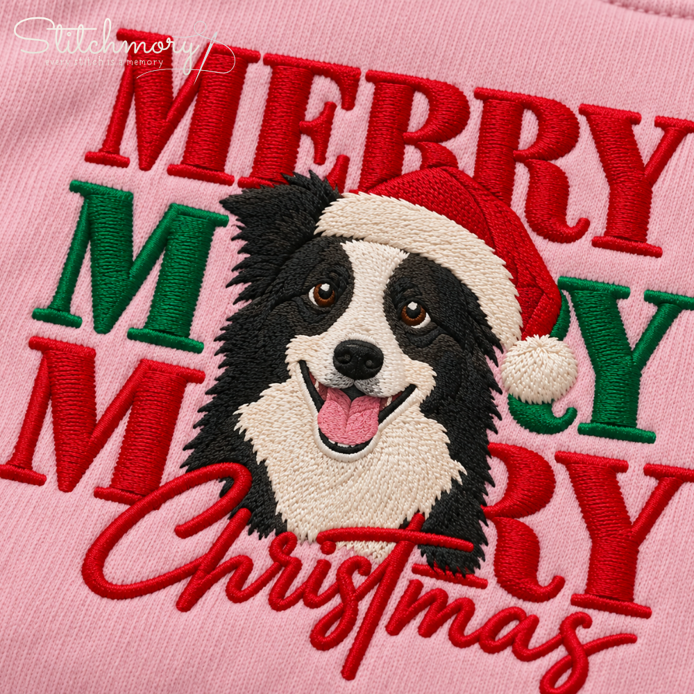 Merry Christmas Custom Pet Portrait Embroidered Sweatshirt – Personalized Pet Photo & Name