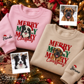 Merry Christmas Custom Pet Portrait Embroidered Sweatshirt – Personalized Pet Photo & Name