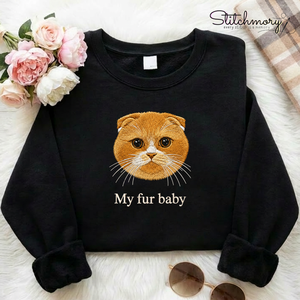 My Fur Baby Embroidered Sweatshirt, Custom Pet Portrait from Photo, Personalized Cat & Dog Gift