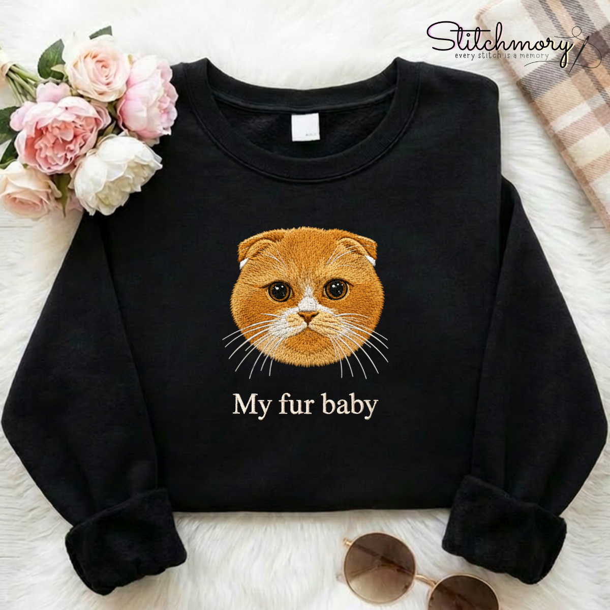 My Fur Baby Embroidered Sweatshirt, Custom Pet Portrait from Photo, Personalized Cat & Dog Gift