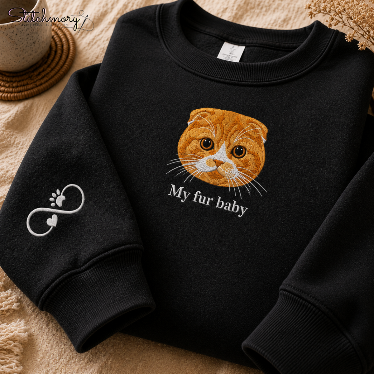 My Fur Baby Embroidered Sweatshirt, Custom Pet Portrait from Photo, Personalized Cat Gift