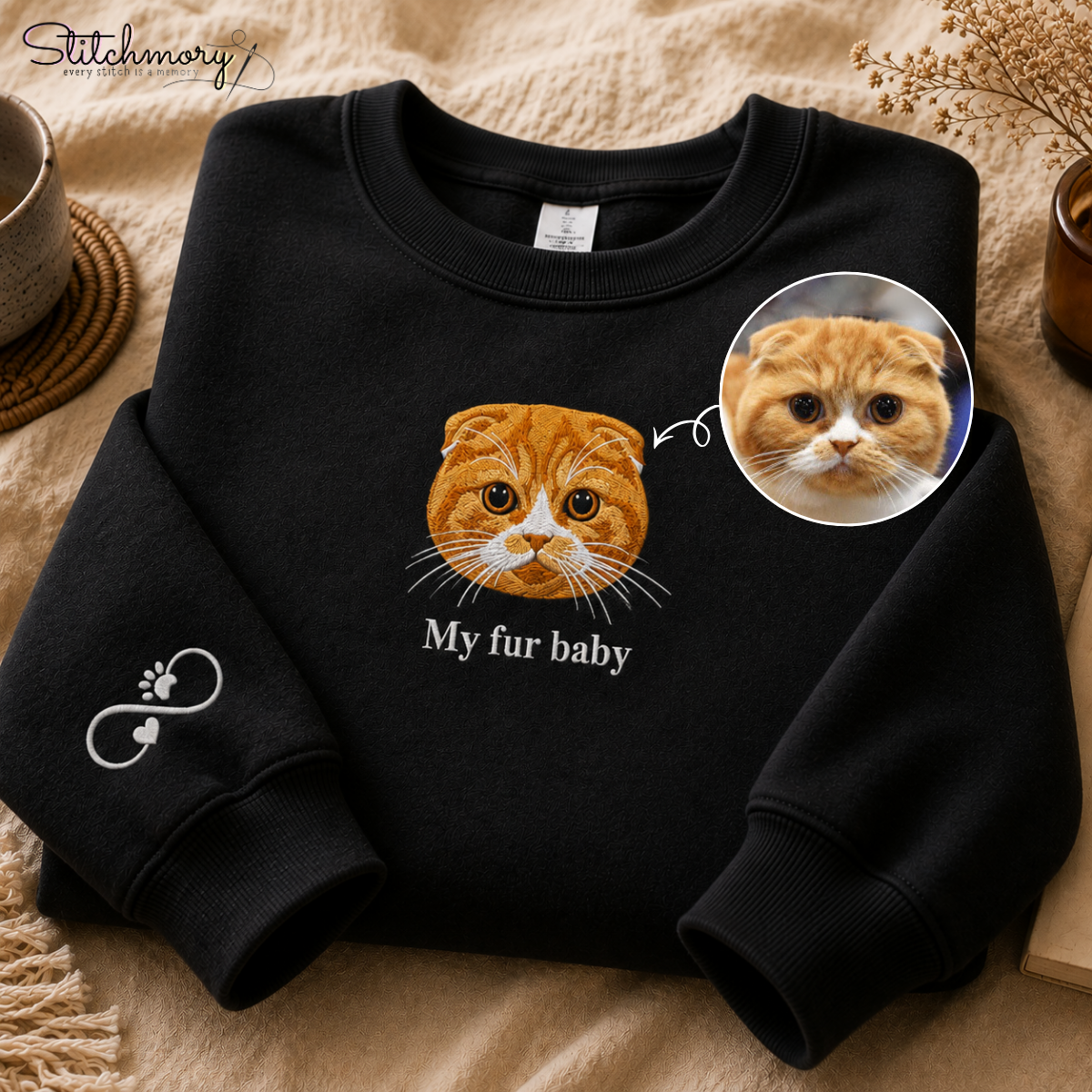 My Fur Baby Embroidered Sweatshirt, Custom Pet Portrait from Photo, Personalized Cat Gift