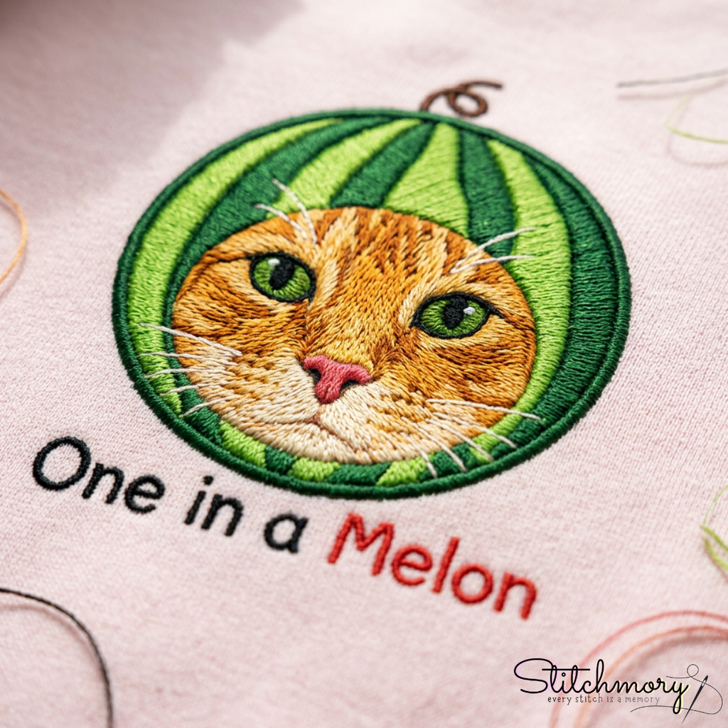 Custom One In A Melon Cat Embroidered Sweatshirt with Personalized Sleeve Name, Custom Watermelon Pet Sweatshirts