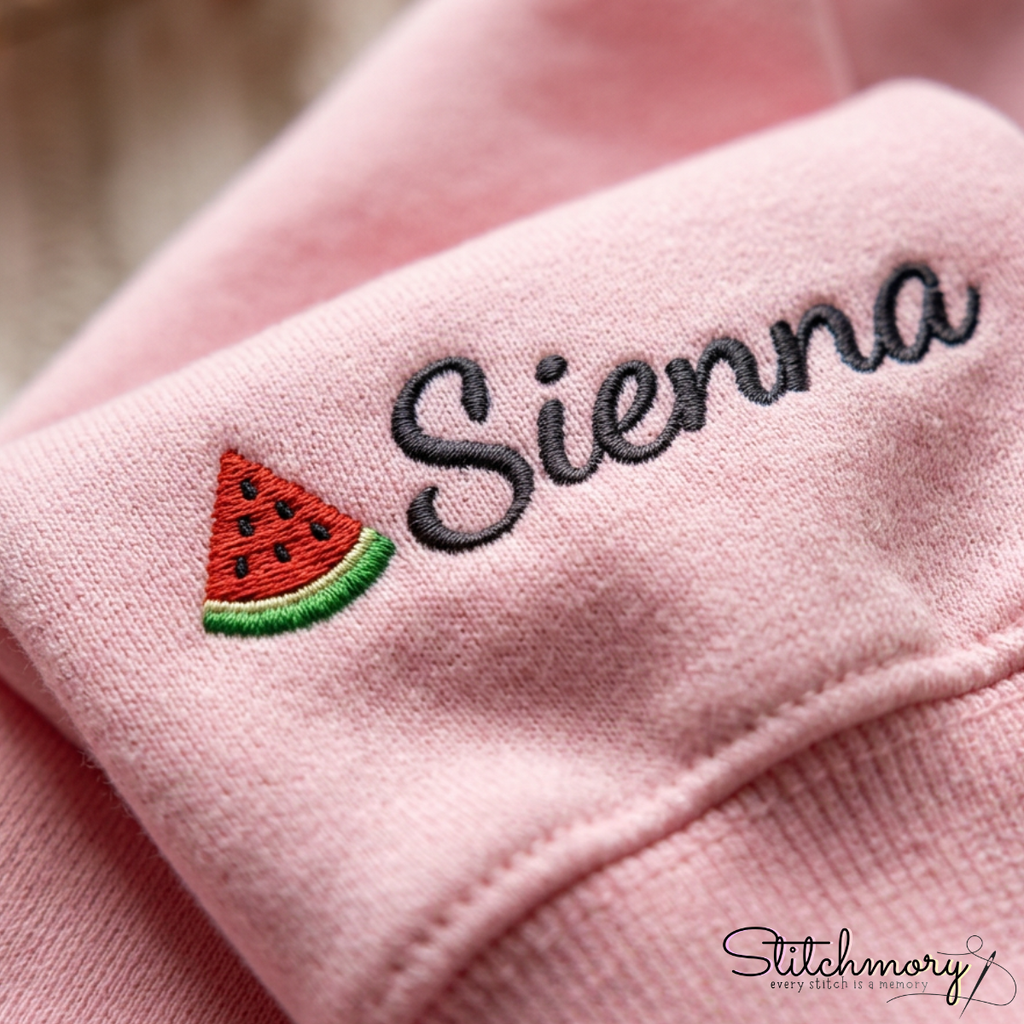 Custom One In A Melon Cat Embroidered Sweatshirt with Personalized Sleeve Name, Custom Watermelon Pet Sweatshirts