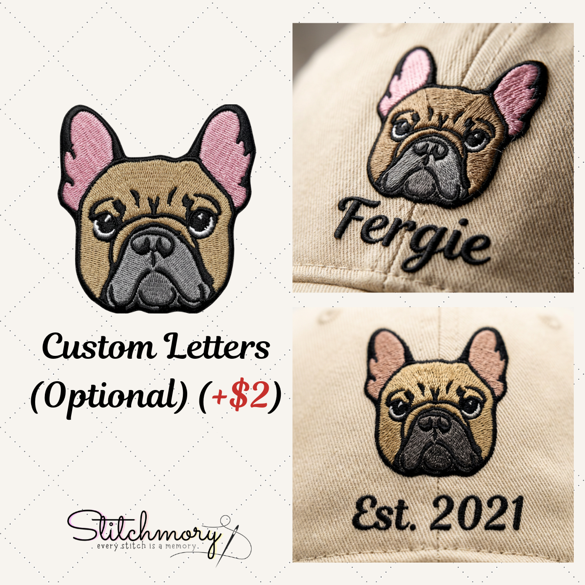 Custom Frech Bulldog Embroidered Hat, Personalized Pet Portrait Baseball Cap, Gifts For Dog Lovers