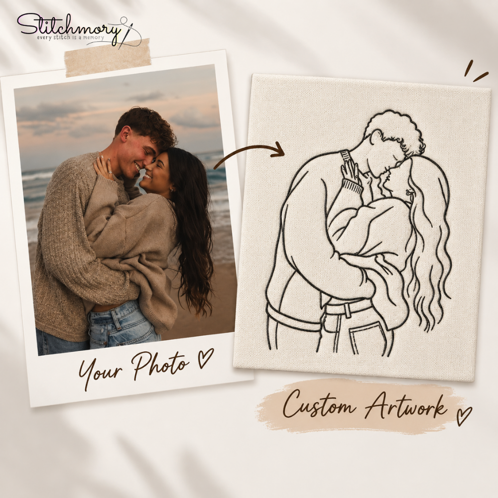 Our First Christmas Custom Couple Photo Embroidered Sweatshirt, Personalized Photo Matching Sweatshirts