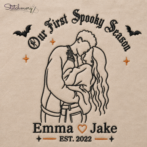 Our First Spooky Season Custom Couple Embroidered Sweatshirt, Personalized Photo Matching Sweatshirts