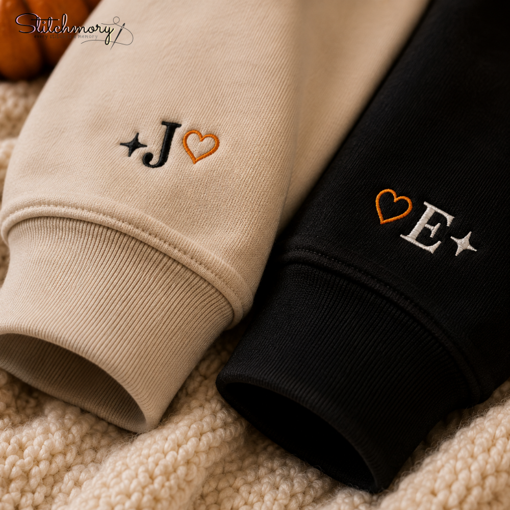 Our First Spooky Season Custom Couple Embroidered Sweatshirt, Personalized Photo Matching Sweatshirts