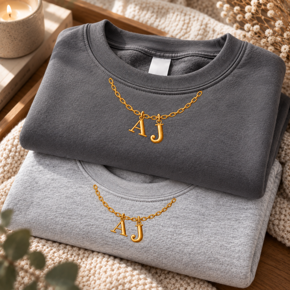 Our Initials Necklace Embroidered Sweatshirt – Personalized Matching Couple Sweatshirt