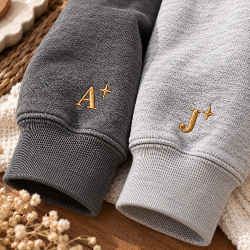 Our Initials Necklace Embroidered Sweatshirt – Personalized Matching Couple Sweatshirt