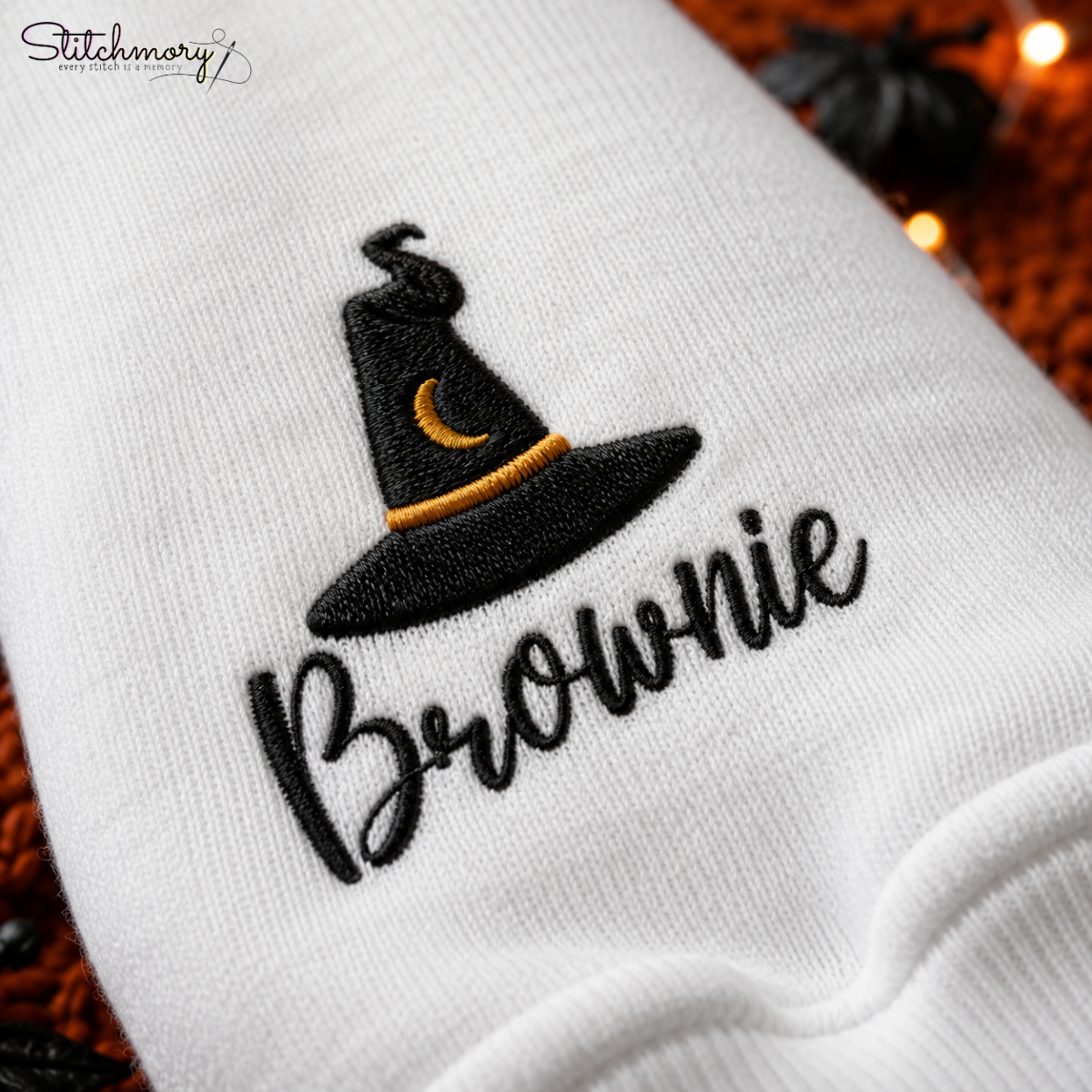 Personalized Happy Halloween Pet Portrait Embroidered Sweatshirt, Custom Dog & Cat Witch Hat Sweatshirt with Name