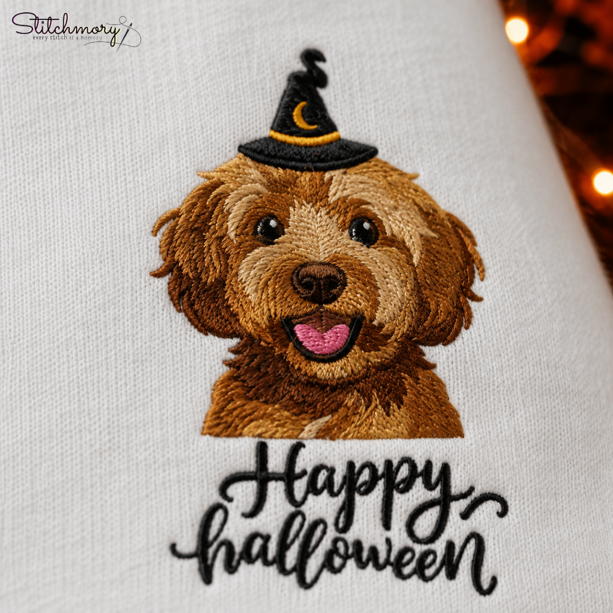 Personalized Happy Halloween Pet Portrait Embroidered Sweatshirt, Custom Dog & Cat Witch Hat Sweatshirt with Name