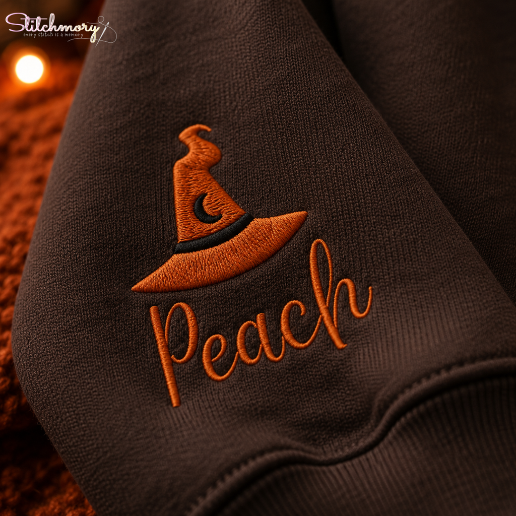 Personalized Happy Halloween Pet Portrait Embroidered Sweatshirt, Custom Dog & Cat Witch Hat Sweatshirt with Name