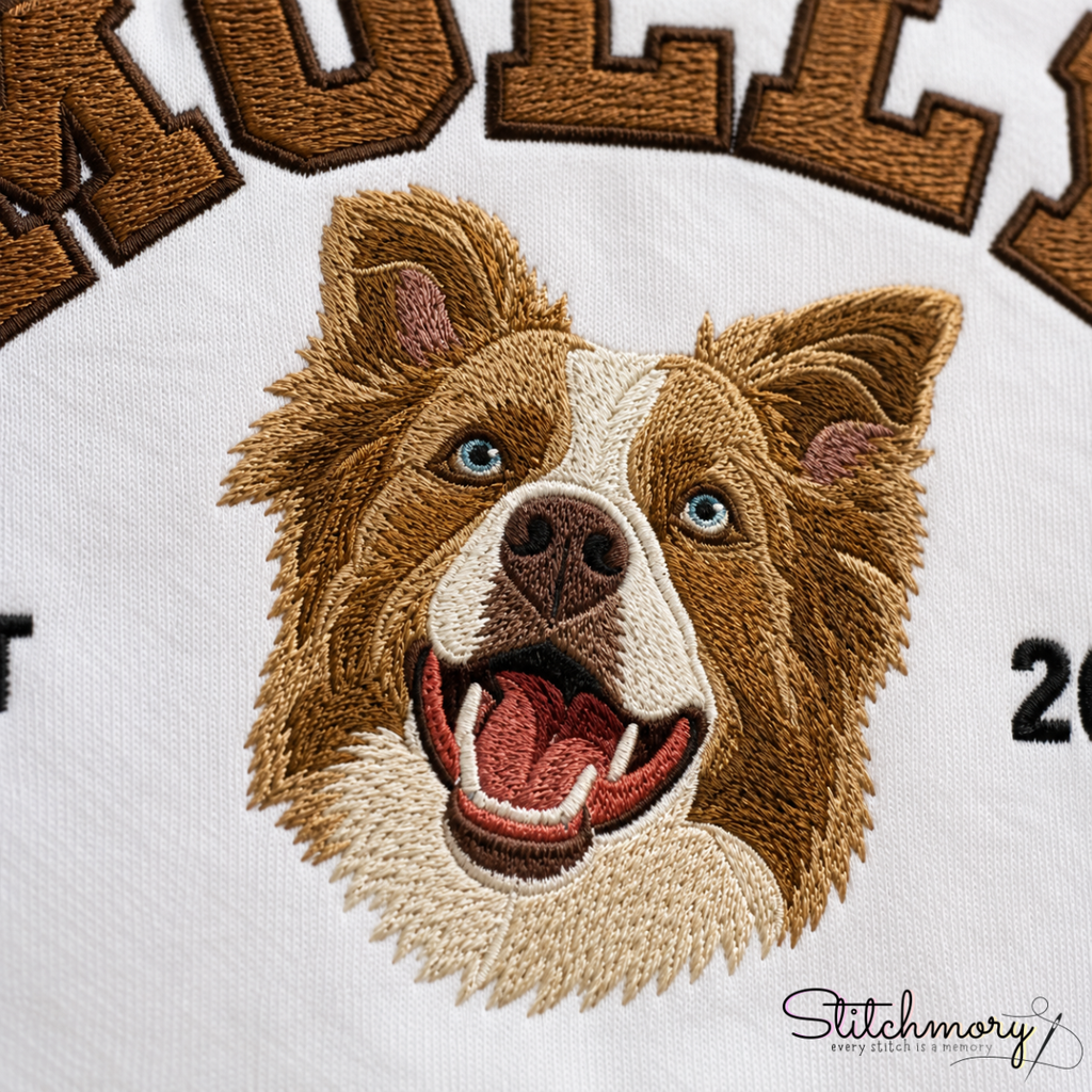 Personalized Border Collie Varsity Embroidered Hoodie with Name & EST Year, Custom Pet Portrait