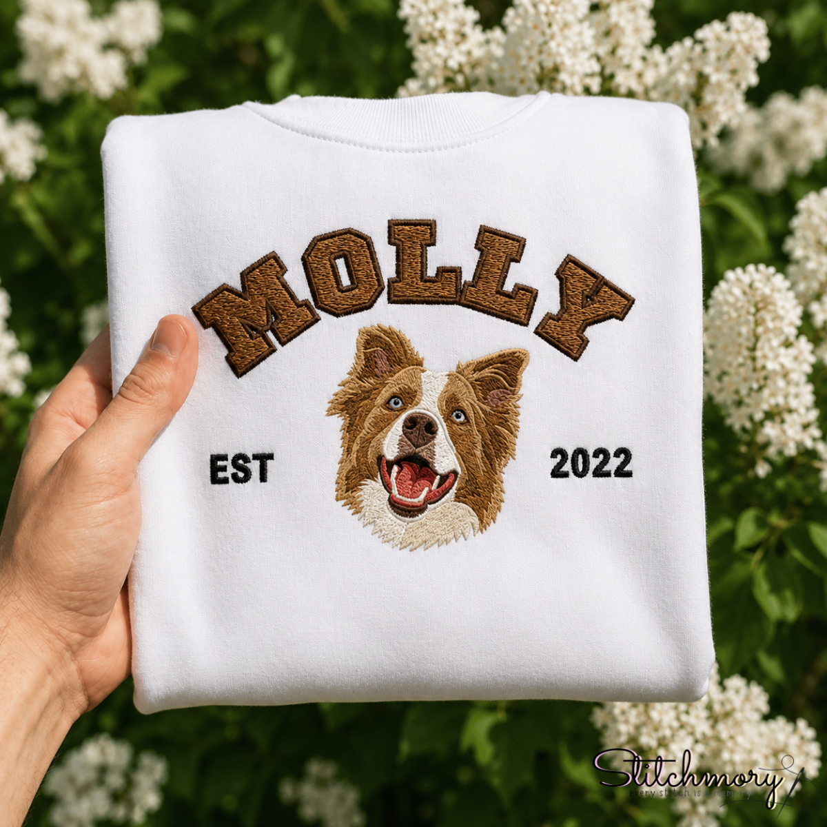 Personalized Border Collie Varsity Embroidered Hoodie with Name & EST Year, Custom Pet Portrait