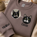 Personalized Cat Portrait Embroidered Sweatshirt with Name & Custom Sleeve Embroidery