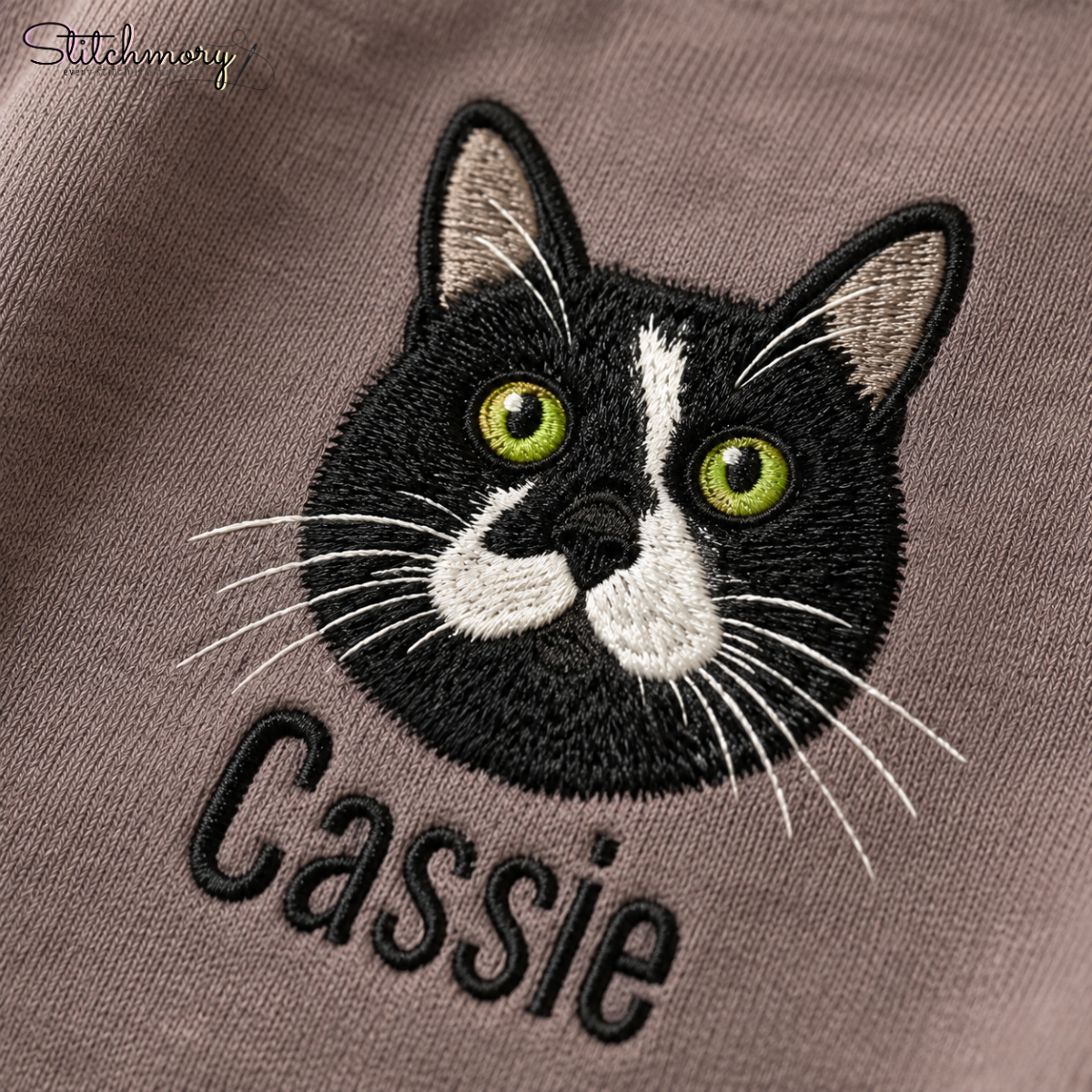 Personalized Cat Portrait Embroidered Sweatshirt with Name & Custom Sleeve Embroidery