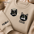Personalized Cat Portrait Embroidered Sweatshirt with Name & Custom Sleeve Embroidery