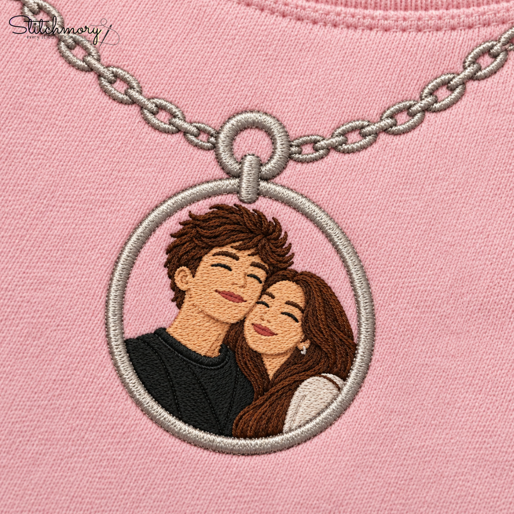 Personalized Couple Photo Necklace Embroidered Sweatshirt – Custom Matching Couple Sweaters
