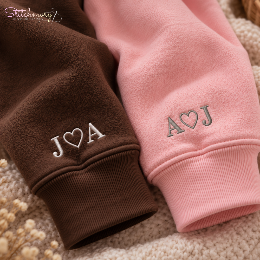 Personalized Couple Photo Necklace Embroidered Sweatshirt – Custom Matching Couple Sweaters