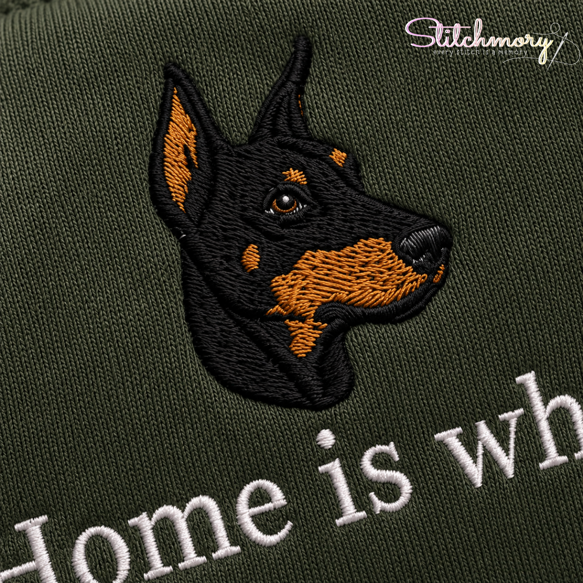 Personalized Dobermann Embroidered Hoodie – Home Is Where My Dog Is Custom Pet Portrait Hoodie