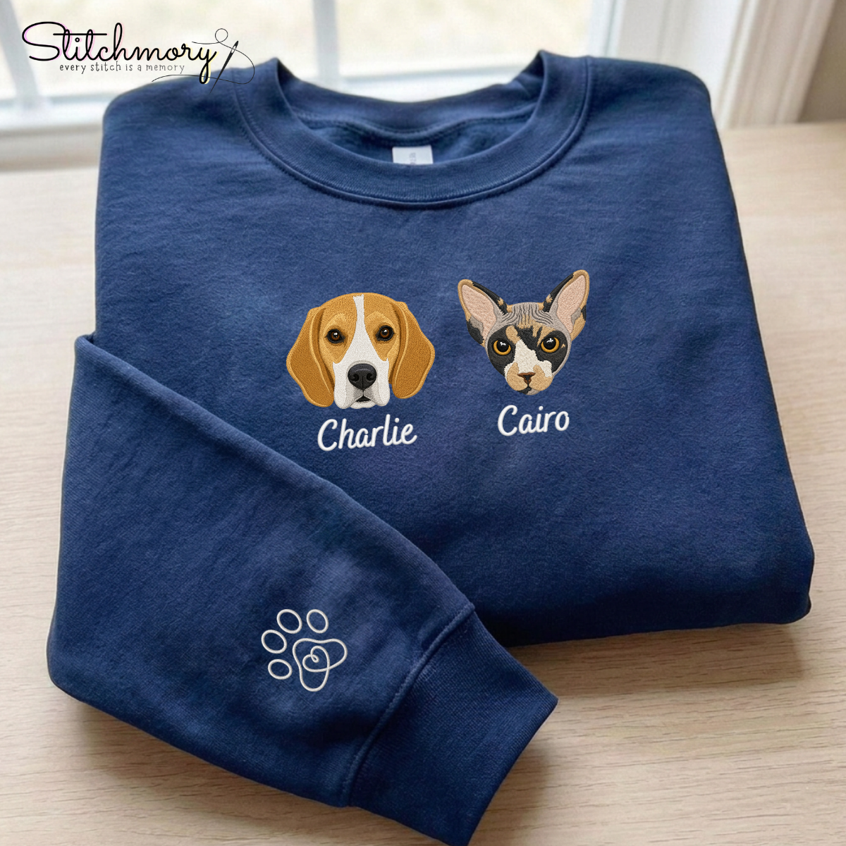 Personalized Dog & Cat Embroidered Sweatshirt with Names - Fits Up to 4 Pets