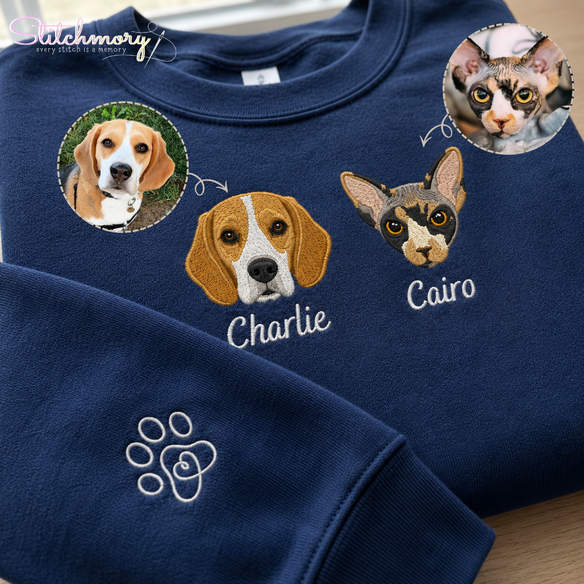 Personalized Dog & Cat Embroidered Sweatshirt with Names - Fits Up to 4 Pets