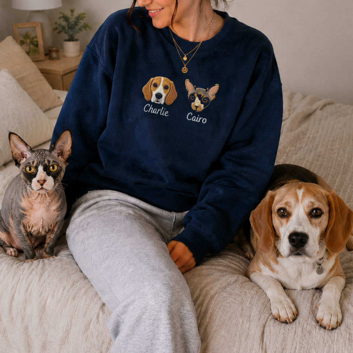 Personalized Dog & Cat Embroidered Sweatshirt with Names - Fits Up to 4 Pets
