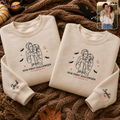Personalized First Halloween Couple Embroidered Sweatshirt, Custom Photo Portrait Matching Sweatshirts