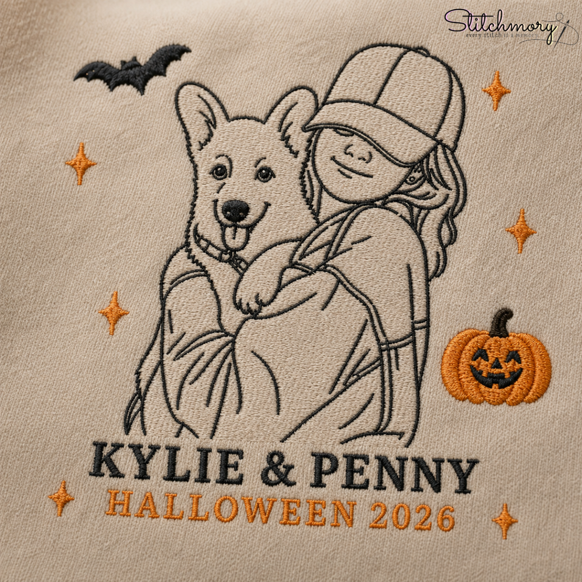 Personalized Halloween You and Your Pet Photo Embroidered Sweatshirt, Custom Pet Portrait Crewneck