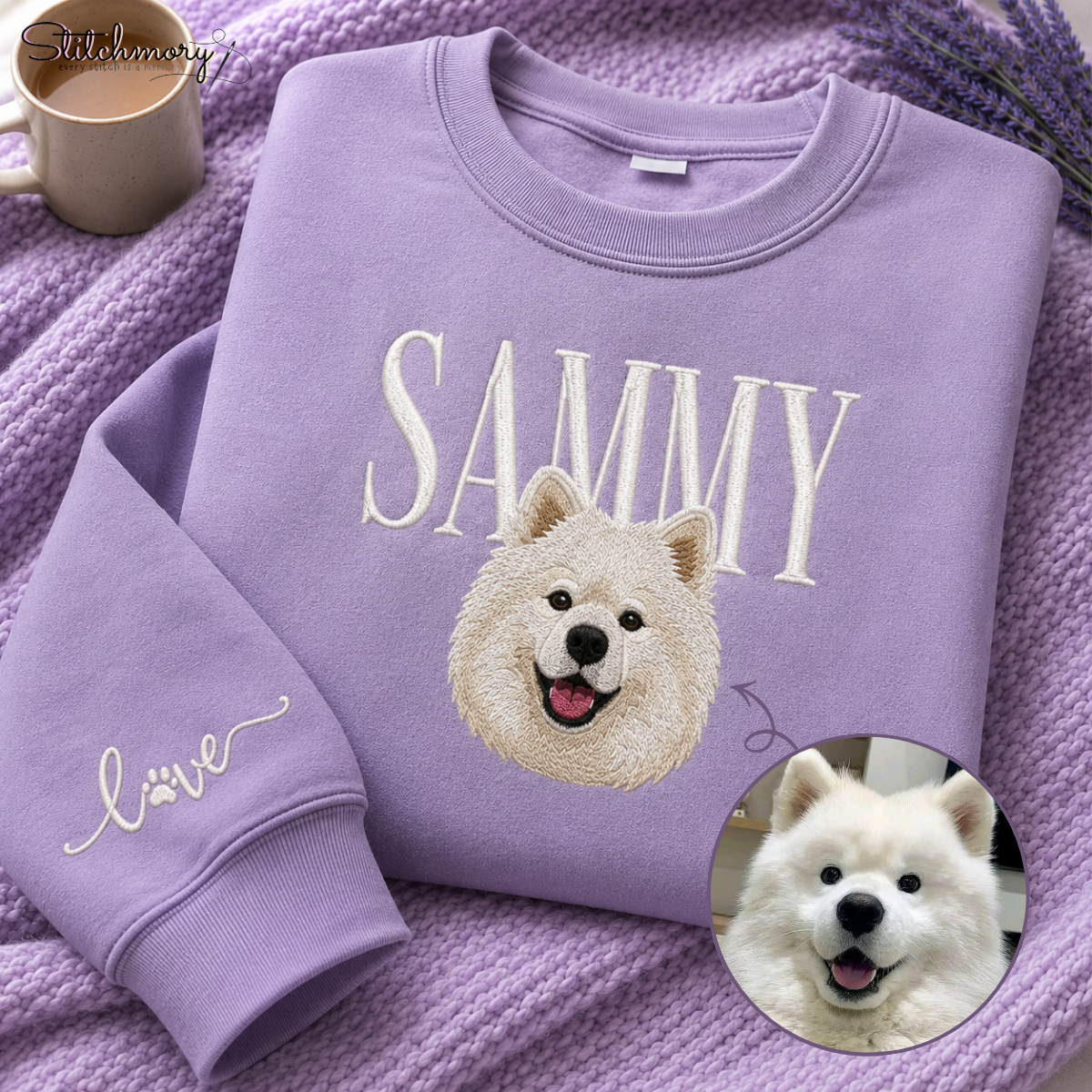 Personalized Samoyed Portrait Sweatshirt, Custom Dog With Name Embroidered Sweatshirt, Dog Lover Gift