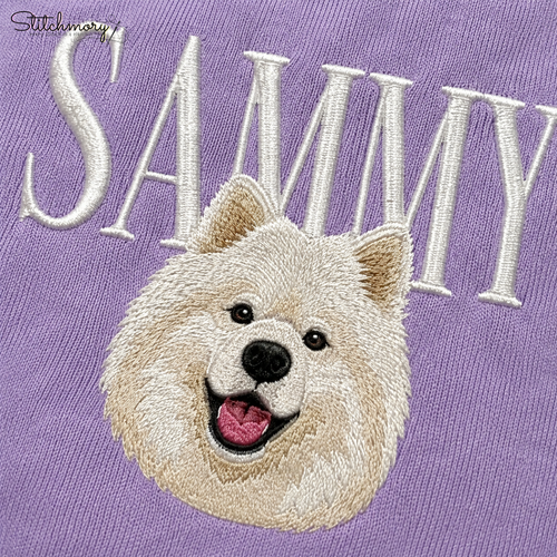 Personalized Samoyed Portrait Sweatshirt, Custom Dog With Name Embroidered Sweatshirt, Dog Lover Gift