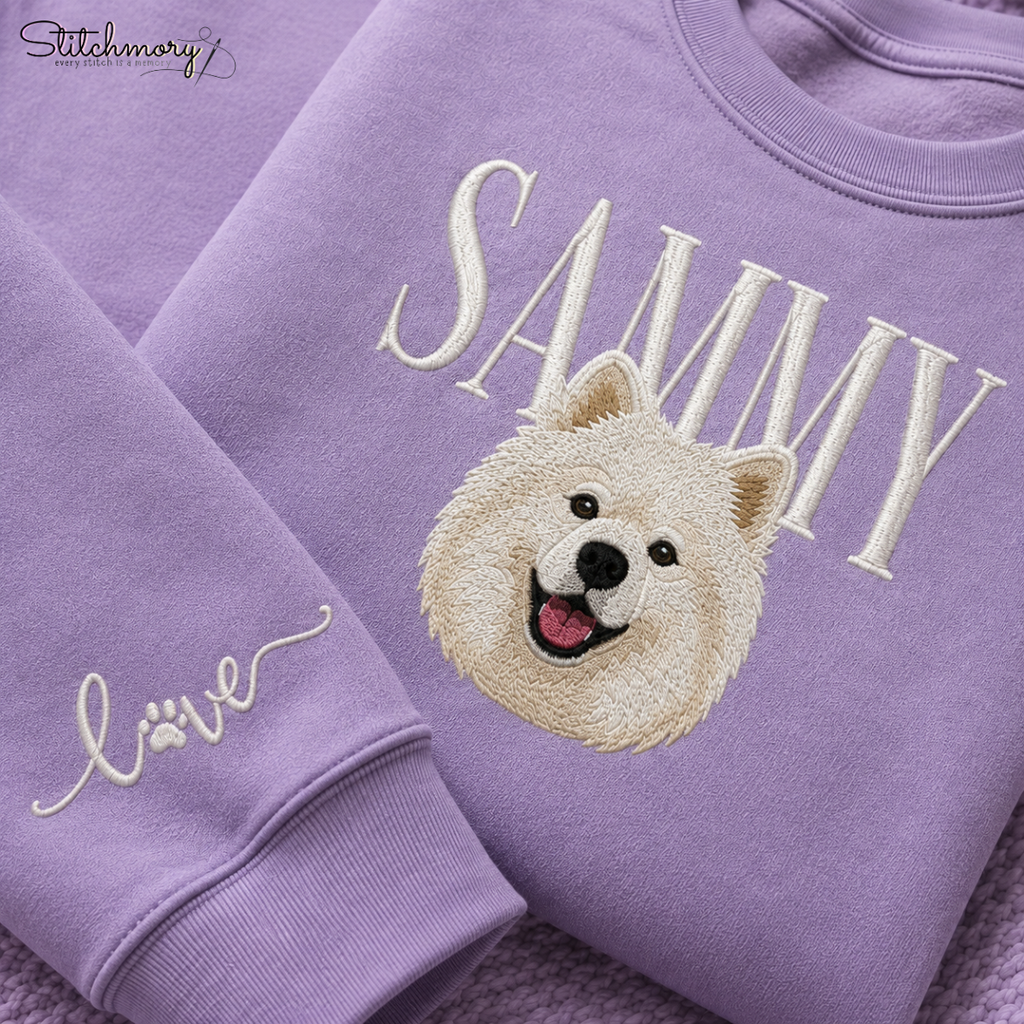 Personalized Samoyed Portrait Sweatshirt, Custom Dog With Name Embroidered Sweatshirt, Dog Lover Gift