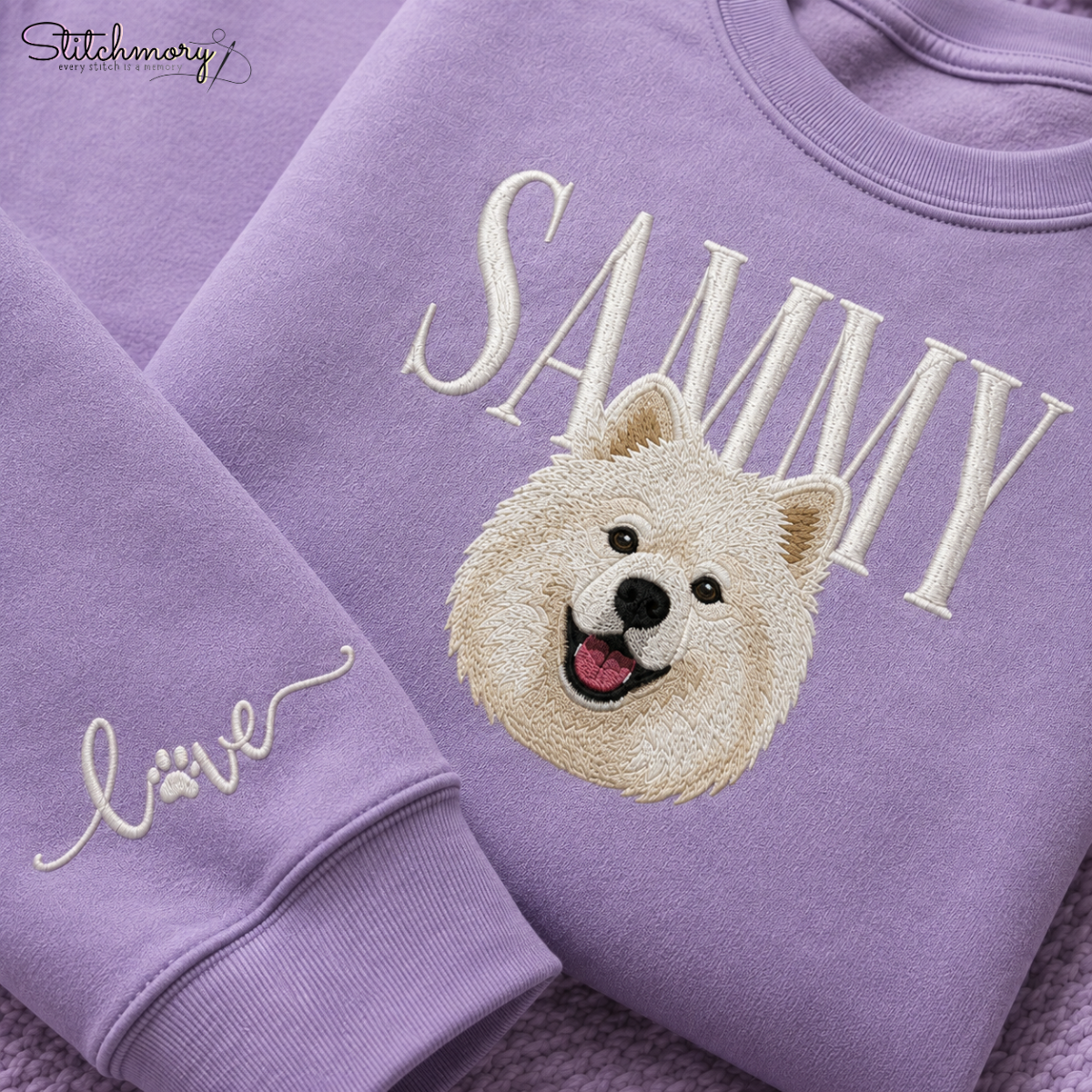 Personalized Samoyed Portrait Sweatshirt, Custom Dog With Name Embroidered Sweatshirt, Dog Lover Gift