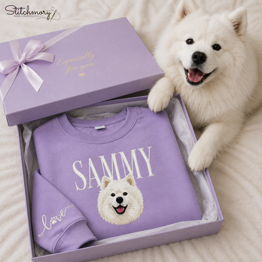 Personalized Samoyed Portrait Sweatshirt, Custom Dog With Name Embroidered Sweatshirt, Dog Lover Gift