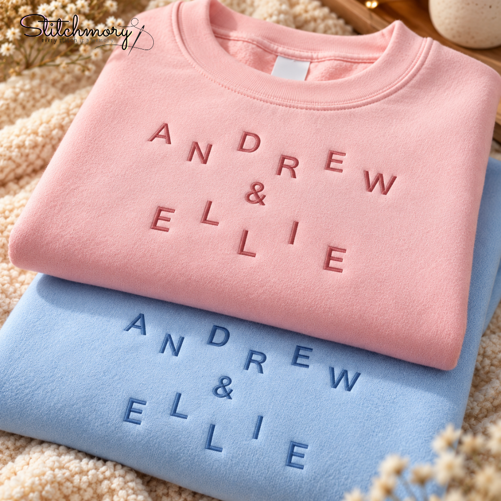 Personalized Scattered Couple Names Embroidered Sweatshirt – Custom Matching Couple Sweatshirt