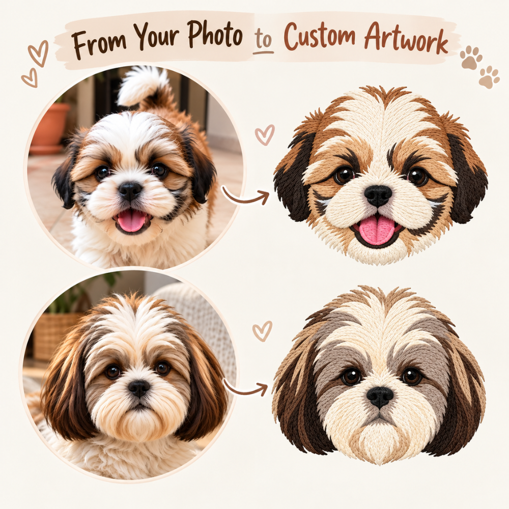 Personalized Shih Tzu Portrait Embroidered Sweatshirt – Custom Dog Photo & Name Sweatshirt