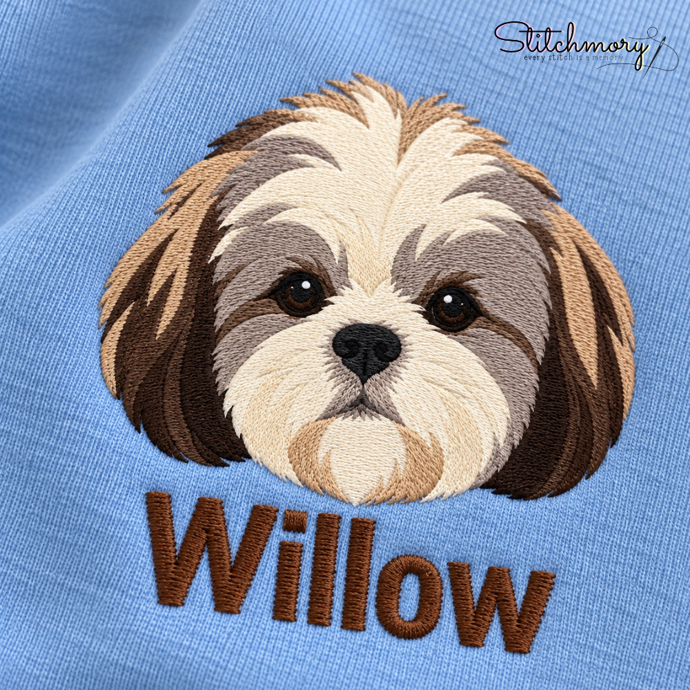 Personalized Shih Tzu Portrait Embroidered Sweatshirt – Custom Dog Photo & Name Sweatshirt
