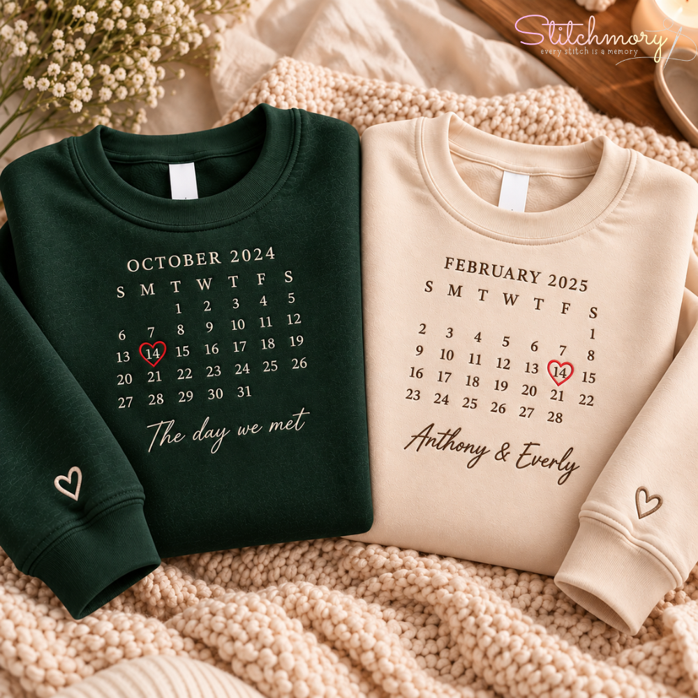 Personalized Special Date Calendar Embroidered Sweatshirt – Custom Anniversary Gift