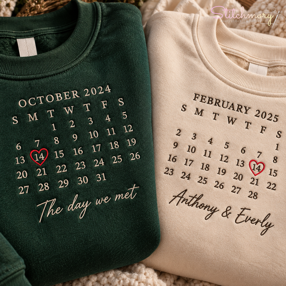 Personalized Special Date Calendar Embroidered Sweatshirt – Custom Anniversary Gift