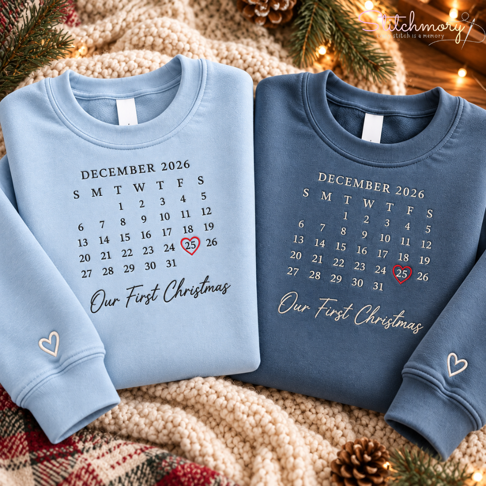 Personalized Special Date Calendar Embroidered Sweatshirt – Custom Anniversary Gift
