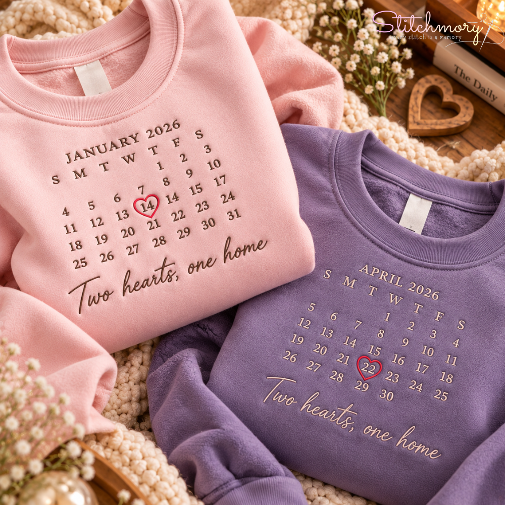 Personalized Special Date Calendar Embroidered Sweatshirt – Custom Anniversary Gift